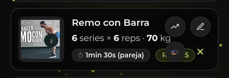 Menú del ejercicio con historial y registro
